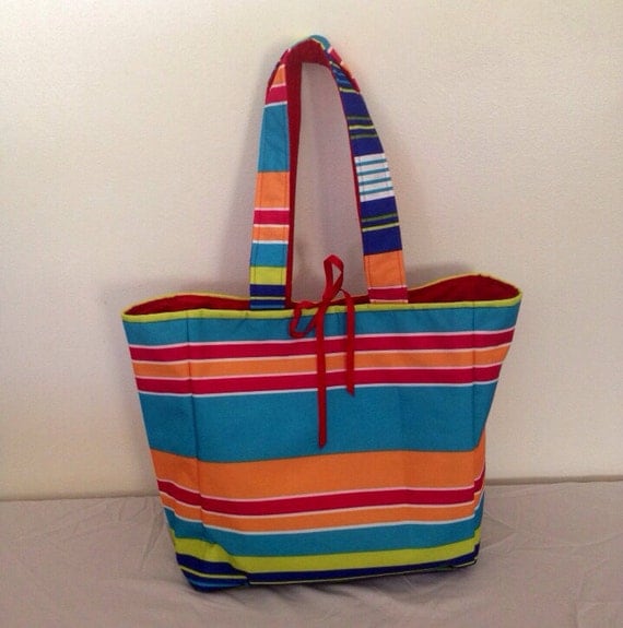 Items similar to Large Striped Beach Tote - Red on Etsy