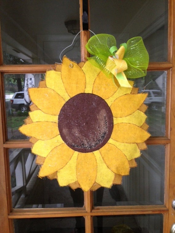 Items similar to Sunflower Burlap Door Hanger on Etsy