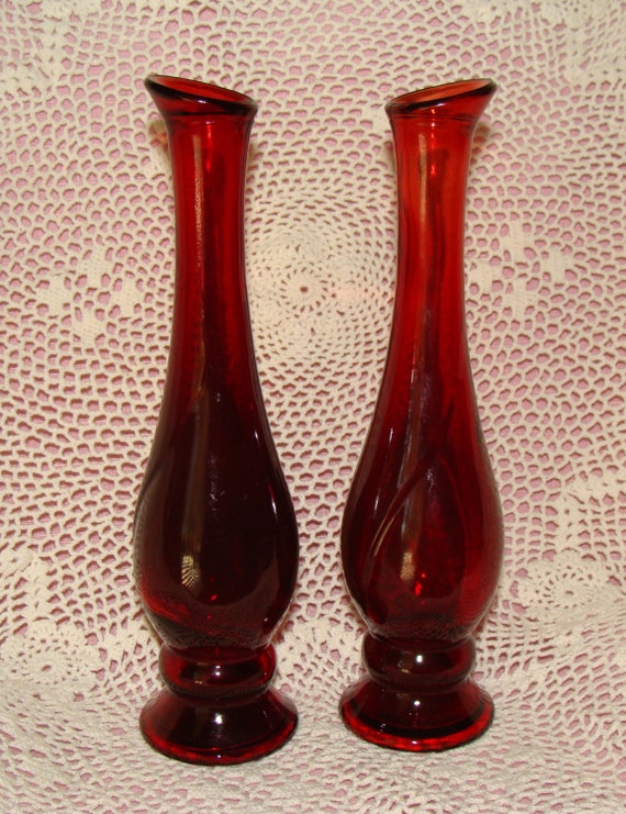 Vintage Avon Pair of Ruby Red Glass Bud Vase Cologne Bottle