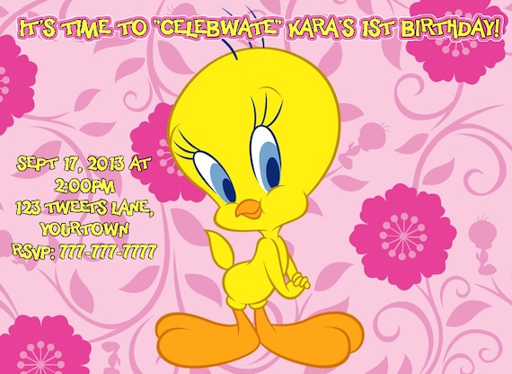 items-similar-to-tweety-bird-birthday-invitation-or-thank-you-card