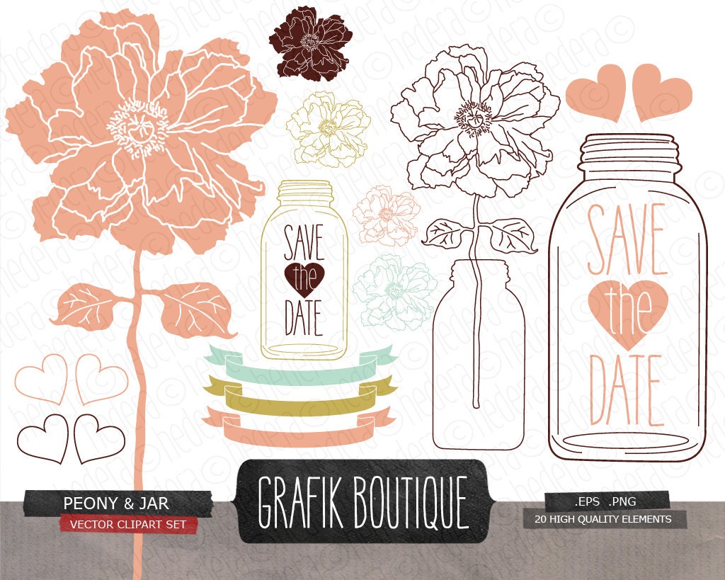 Download Mason jar flowers digital vector clip art wedding save the