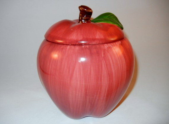 Vintage Red Ceramic Apple Cookie Jar China by AcadianaHodgePodge