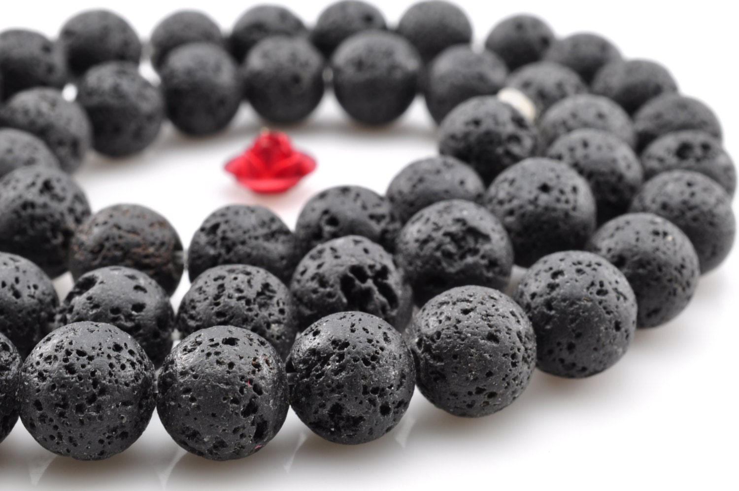 48 pcs of Matte Black Lava round beads in 8mm
