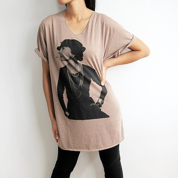 Coco Chanel Shirt Brown T-Shirt Women V Neck T by PunkRockTshirt