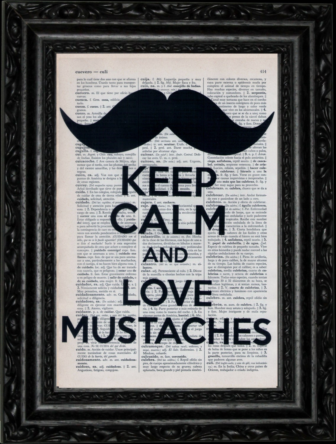 Keep Calm Love Mustaches Dictionary Art Print Vintage By Upage