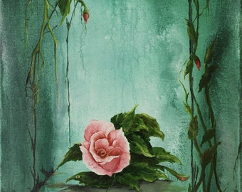 Rose Pink Floral Original Oil/Acrylic Painting 16in x 20in
