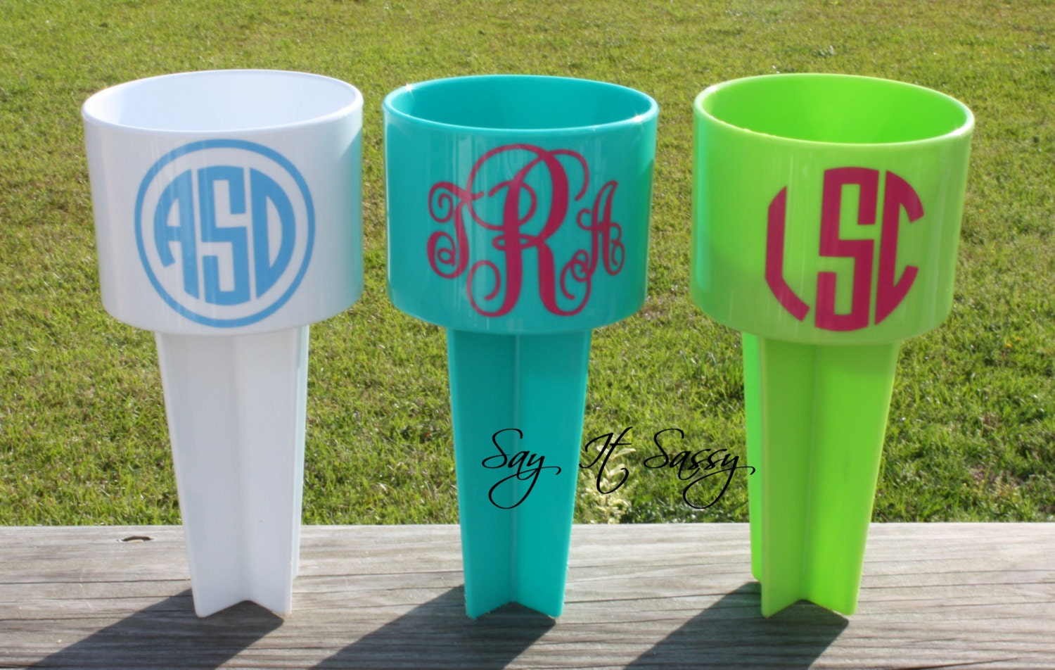 Set of 3 Personalized Sand Spikes Beach Drink by SayItSassy