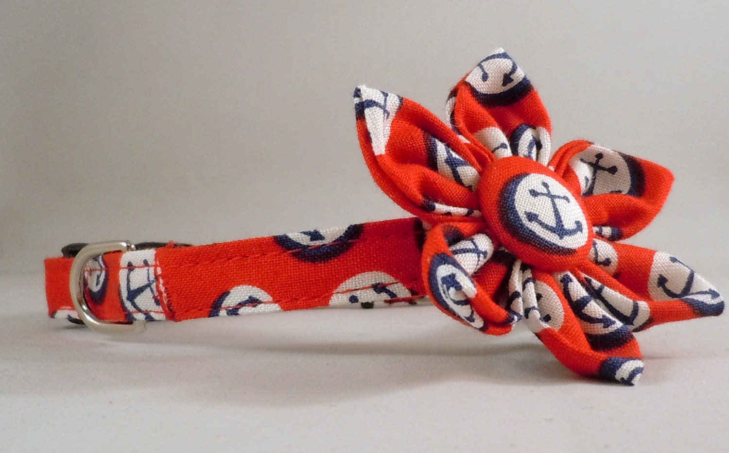 Cat Collar and Bow Tie or Flower Anchors Away in Red