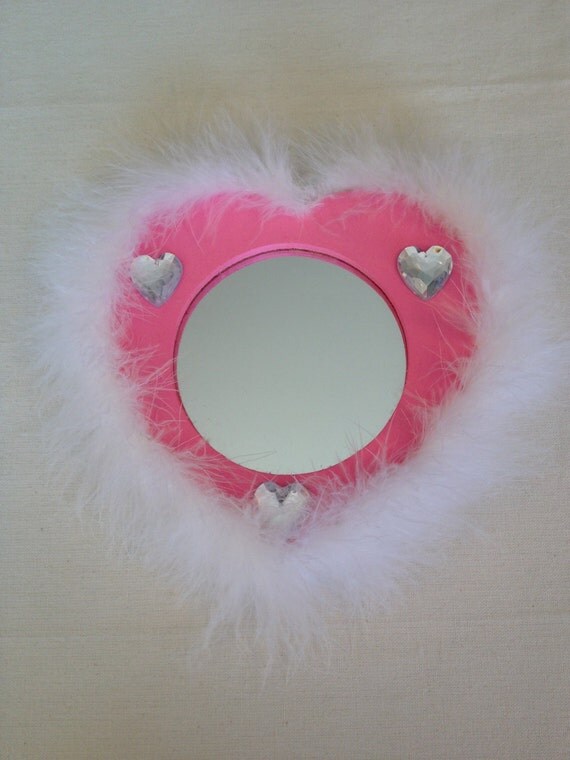 Hot Pink Heart Mirror with Feathers Girls by Sugarspiceallthnice