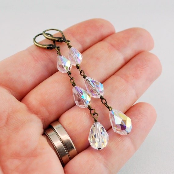 Long Crystal Earrings Dangle Swarovski Crystal Clear Ab 5098