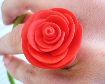 Rose shaped ring. Handmade rose shaped ring with polymer clay