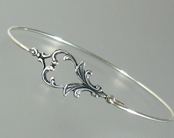 Bridesmaid Gift Bangle Bracelet, Art Nouveau Bangle Bracelet, Bridesmaid Silver Jewelry, Bridesmaid Bracelet, Wedding Party, Bridal (145S,)