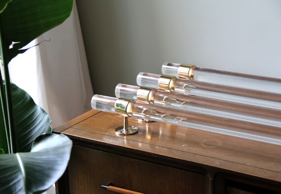 Lucite and Polished Brass Drapery Curtain Rod