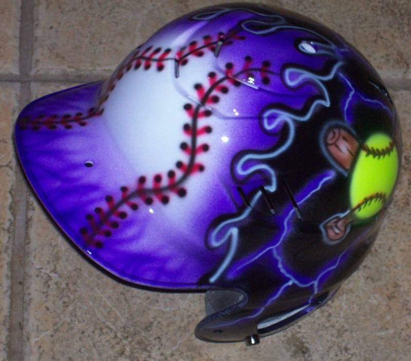 Fastpitch Softball Batting Helmet Purple Flame Airbrushed