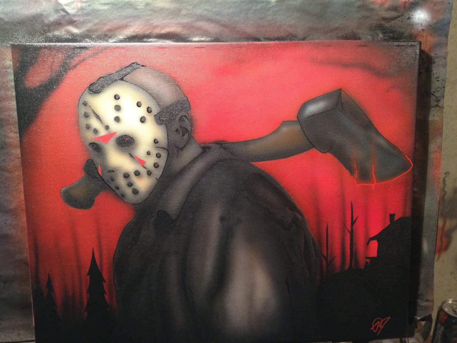 Original Jason Friday the 13th painting on 20x16 streched