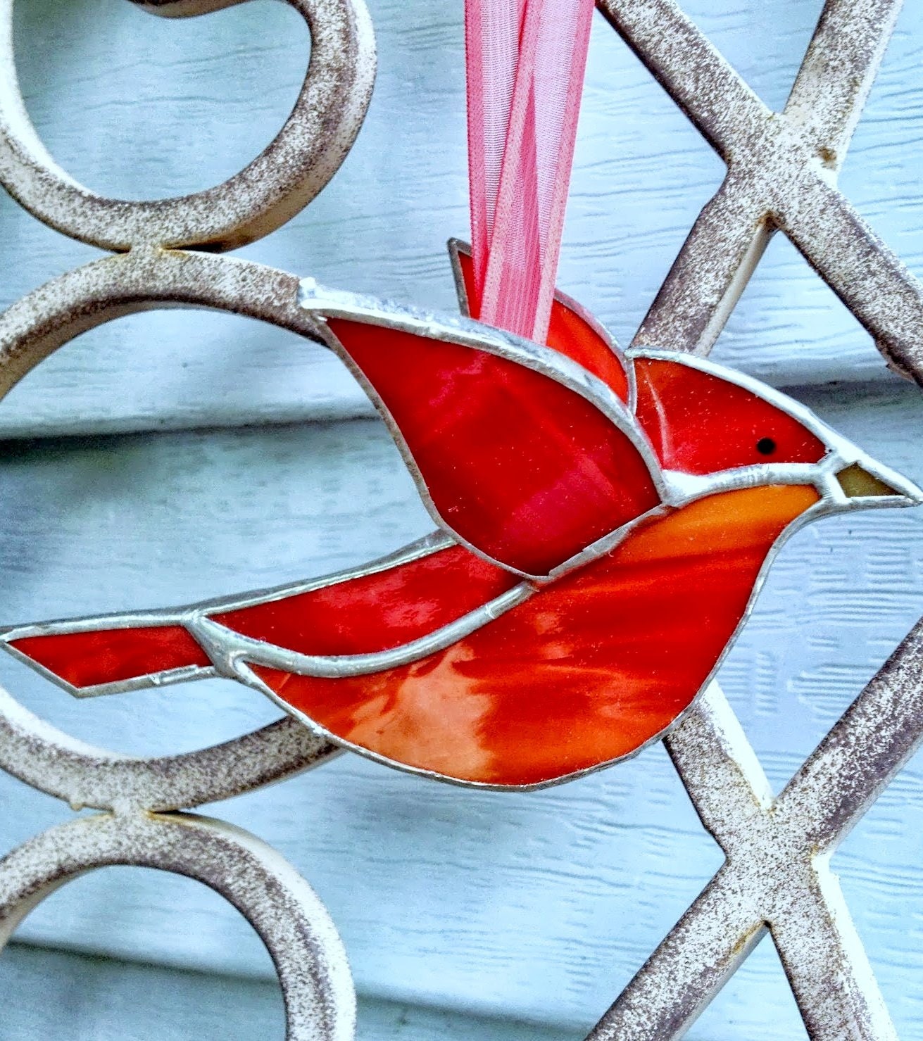 Red Cardinal 3d Stained Glass Bird Window Hanging Ornament