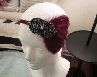 Great Gatsby Feather Headband, Pick your colors, Roaring Twenties Headband Fascinator Serre Tete Mariage Wedding