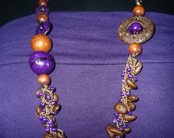Handmade Handcrafted Natural Coffee Bean Necklace with Coconut Shell Jewelry
