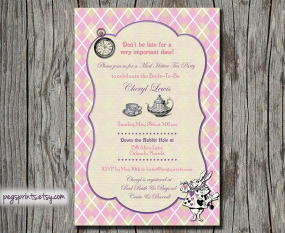 Mad Hatter Tea Party Bridal Shower Invitations 6