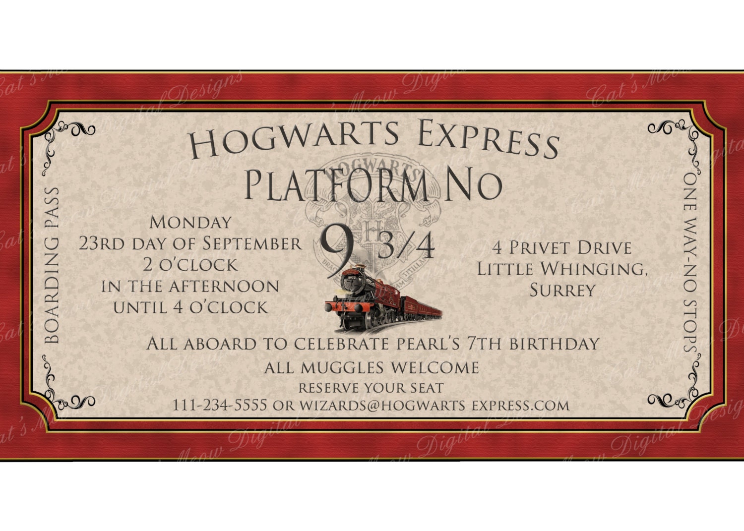 Hogwarts Harry Potter Birthday Invitation Printable