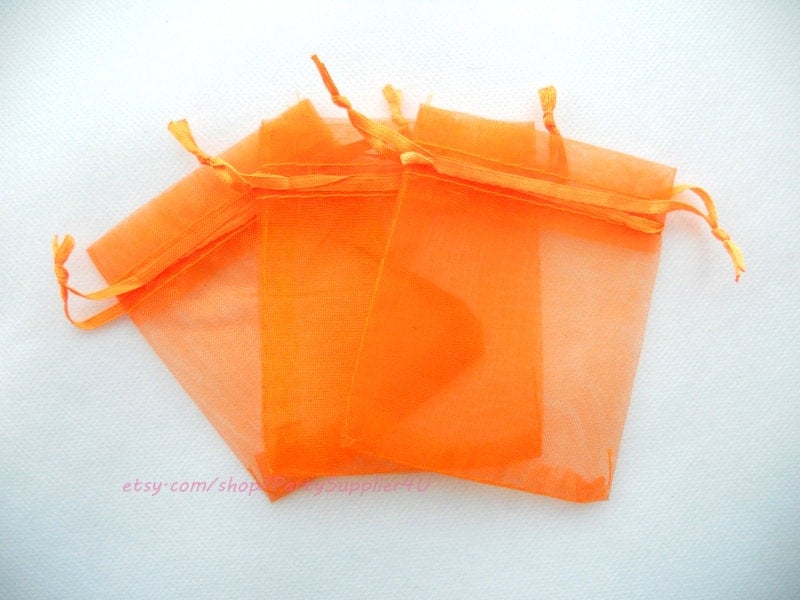 Medium Organza Favor Bags 100 Orange Organza Gift Bags with