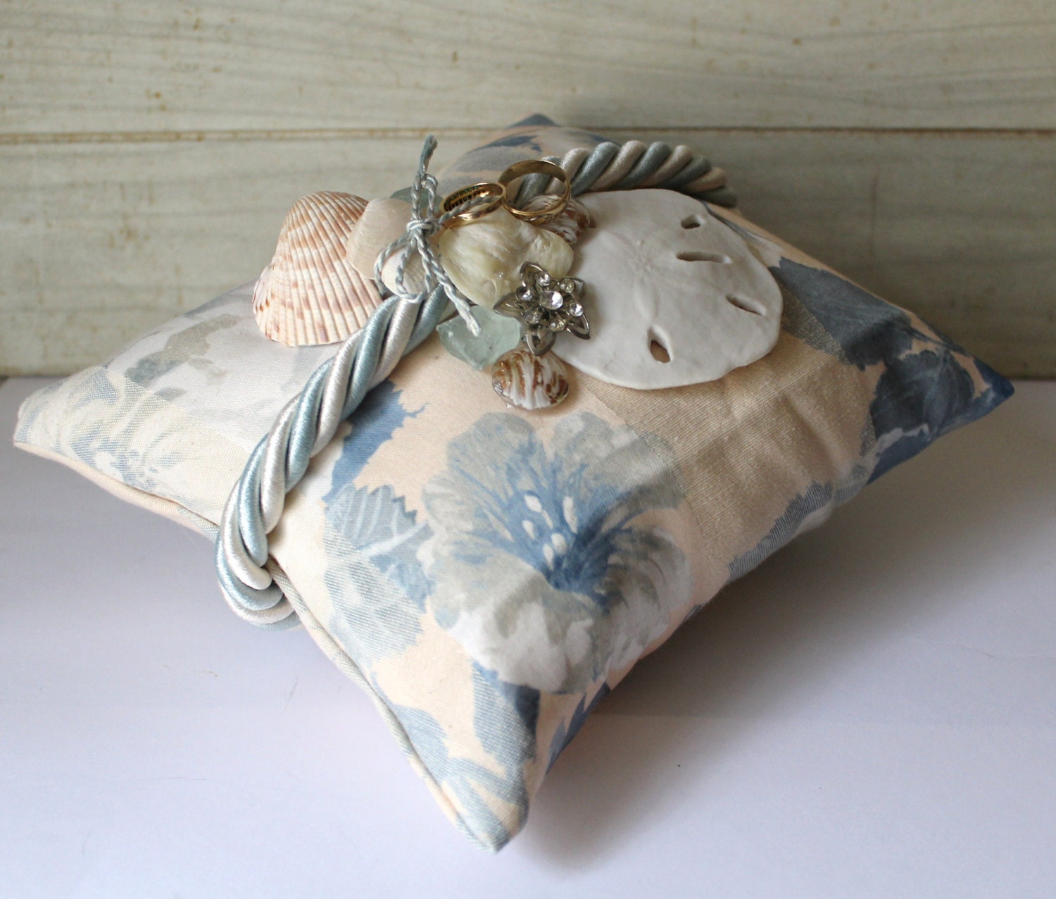 Wedding Ring Pillow Seashells Beach by ForeverDenimandLace