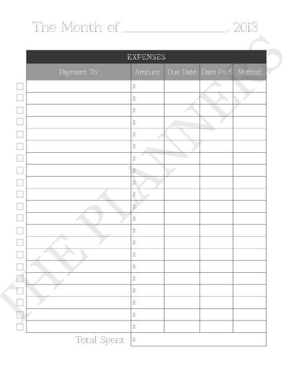 Items similar to Monthly Expense Tracker Chart Printable w/ Savings ...