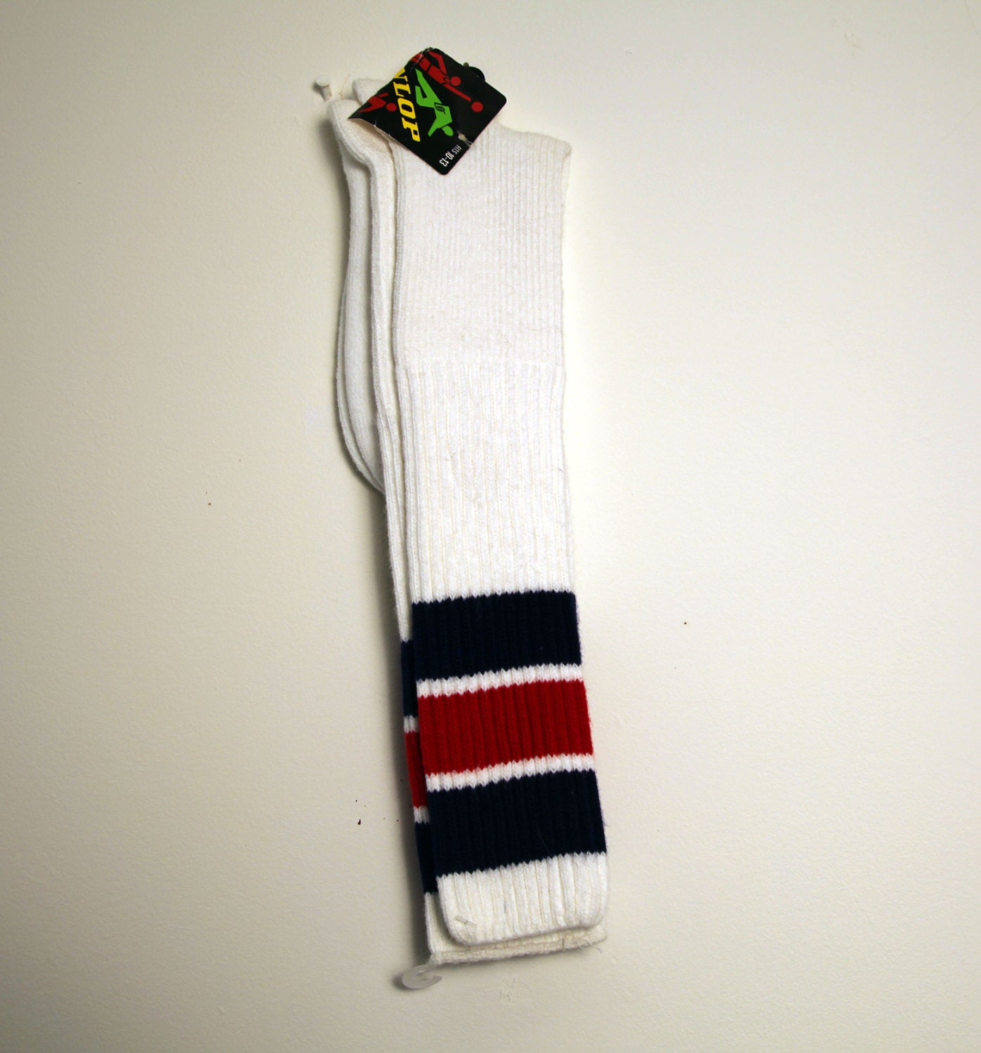 Vintage 80s Tube Socks new Dunlop red navy white