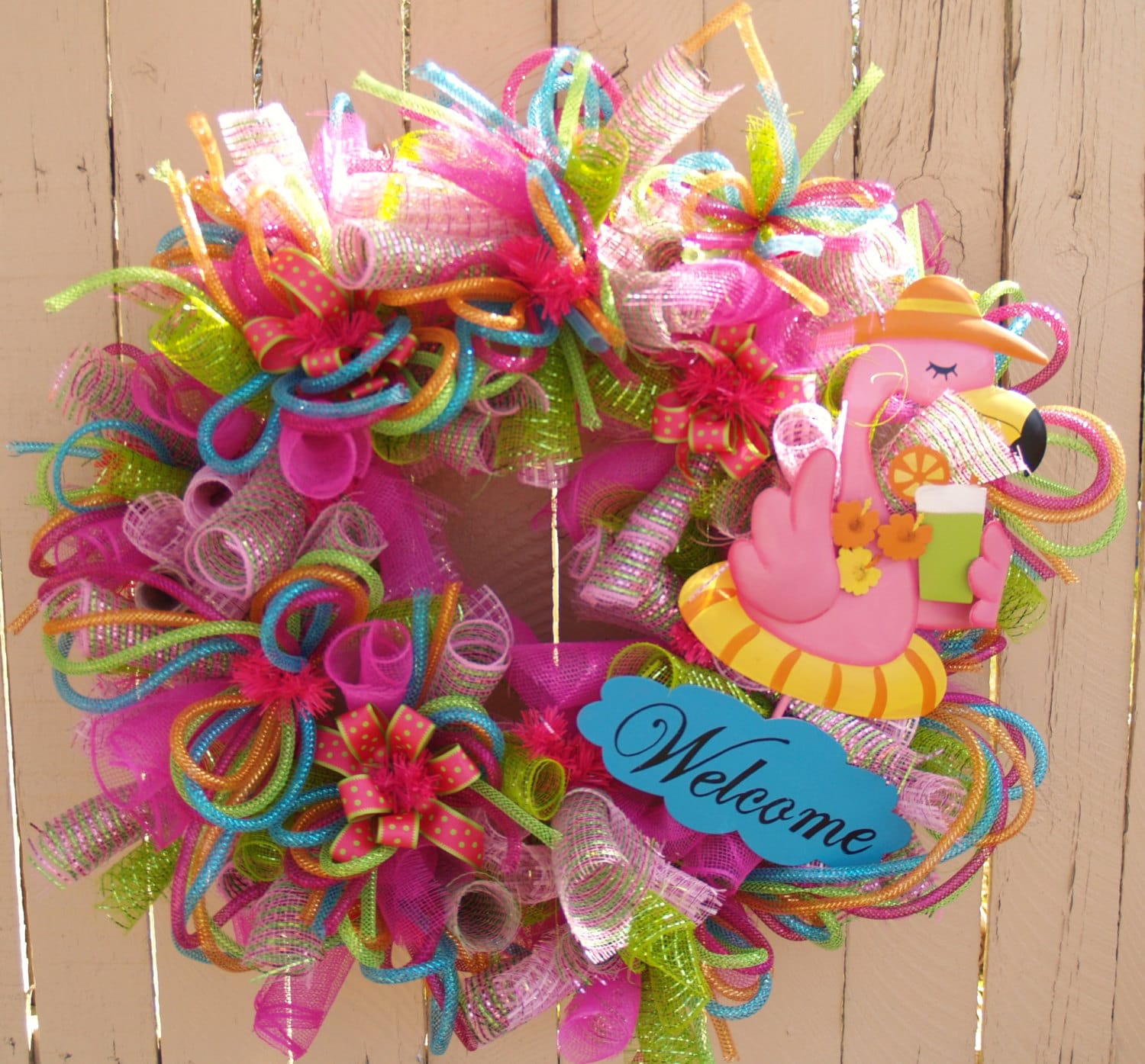 Summer Flamingo Deco Mesh Wreath