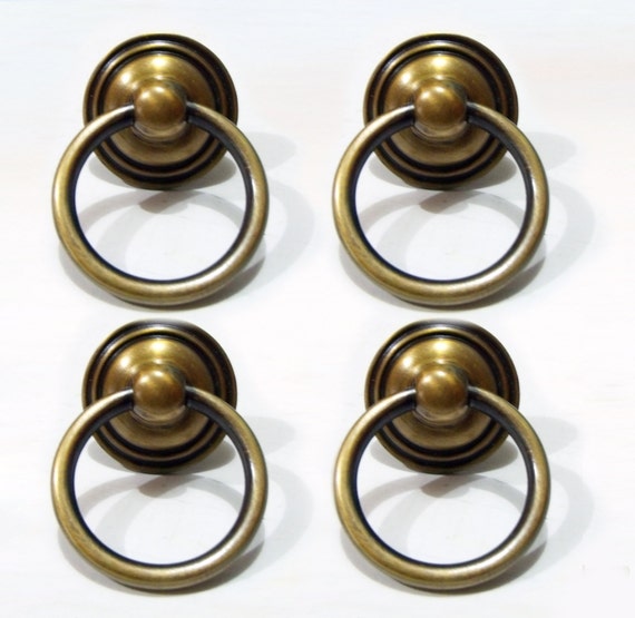 Lot of 4 pcs ROUND PULL Antique Vintage Solid Brass Cabinet