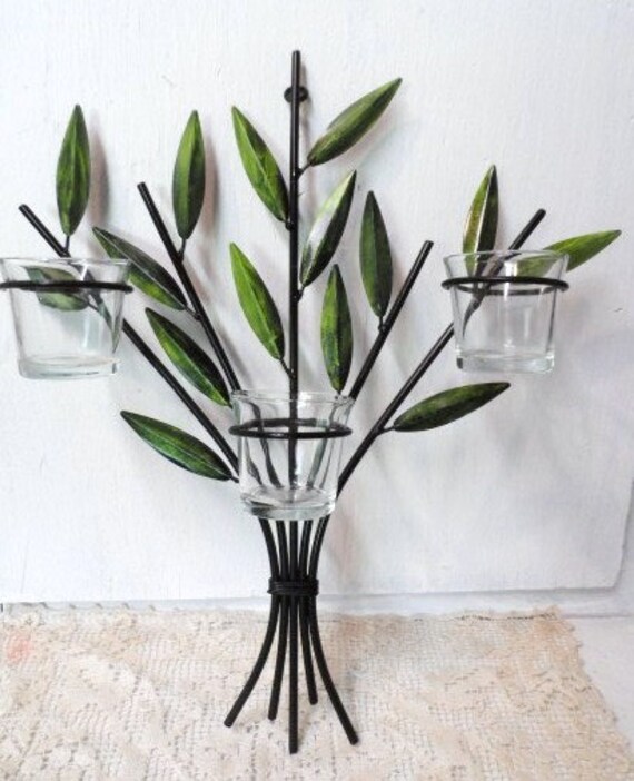 Distressed Metal BAMBOO 3 Candle Holder Wall Hanging Wall