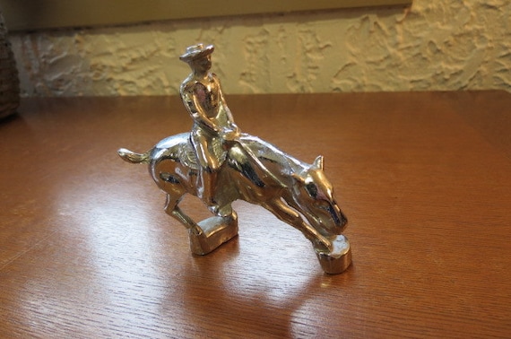 Vintage Chrome Bucking BRONCO Hood Ornament WESTERN Motif