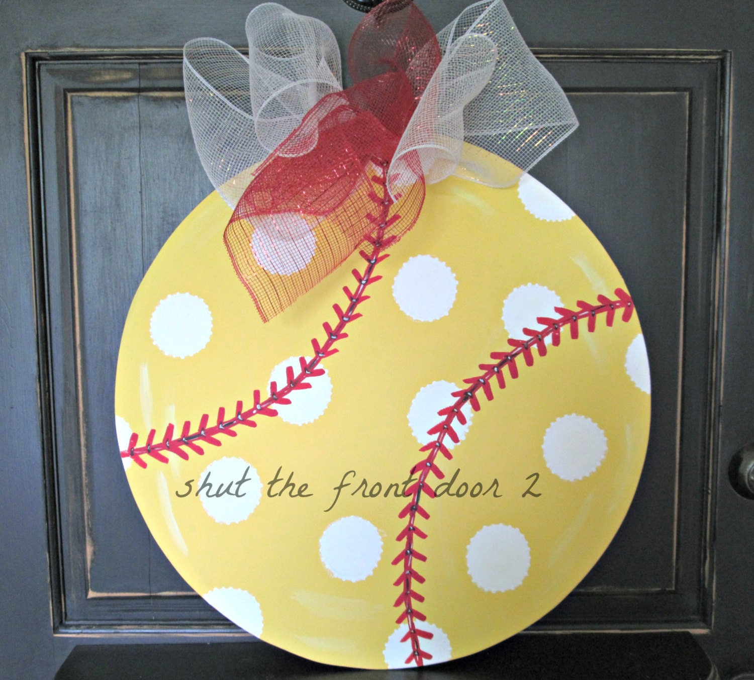 wooden softball door hanger softball wreath