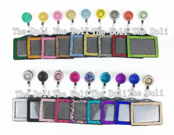 2 in 1 Multi Colors Rhinestone Horizontal Holder with Swivel Clip Retractable Reel (18 Colors)