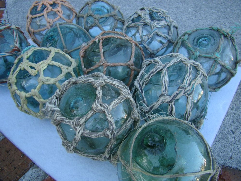 Lot of 5 3 Japanese Glass Fishing Floats With