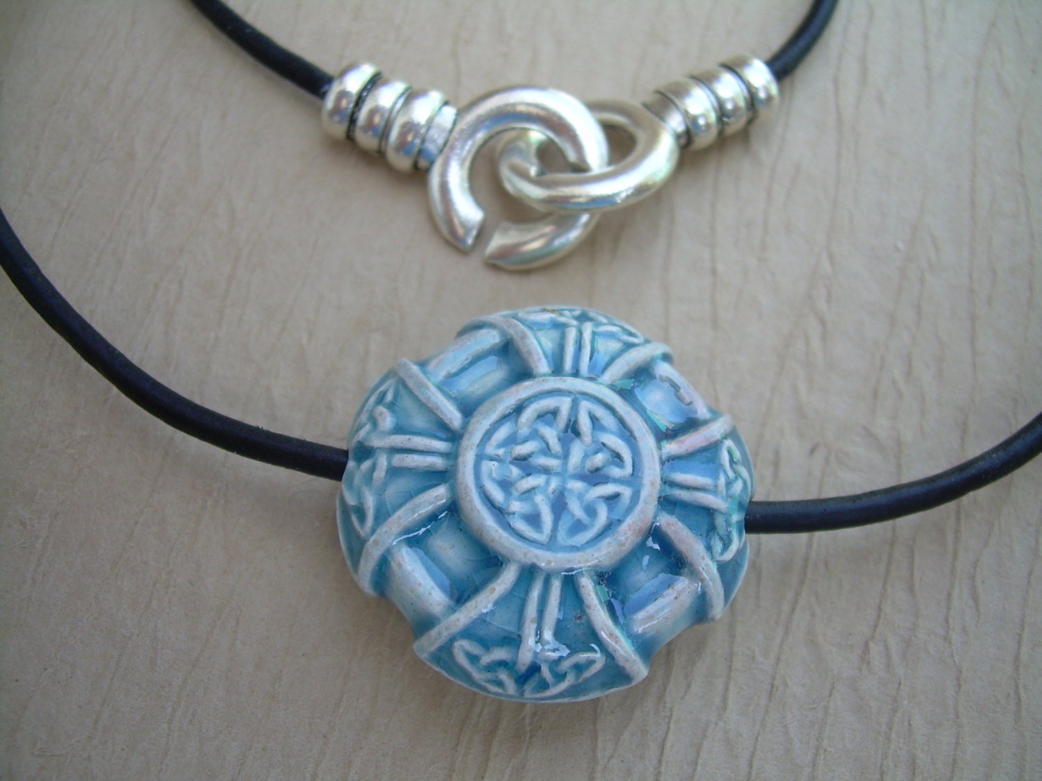Leather Necklace Celtic Knot Pendant Mens Necklace Womens