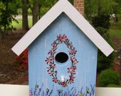 Items similar to Beautiful Hand-painted Blue Birdhouse on Etsy