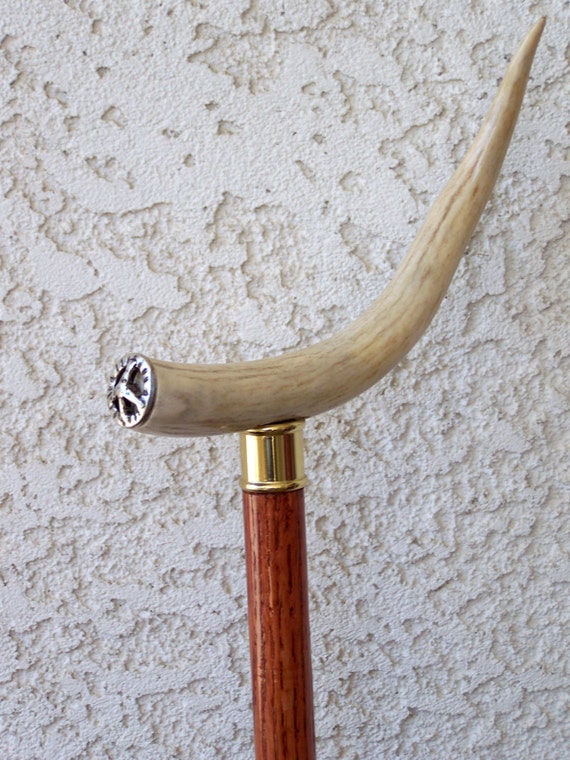 Solid Oak Cane with Deer Antler Handle by LameSpiderKnifeCo
