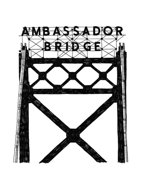 Ambassador Bridge Detroit Giclee Print 8x10 by citybird on Etsy