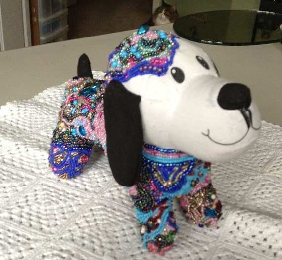 Items similar to Hand Beaded Stuffed Animal Sculpture Fi Fi the Beagle