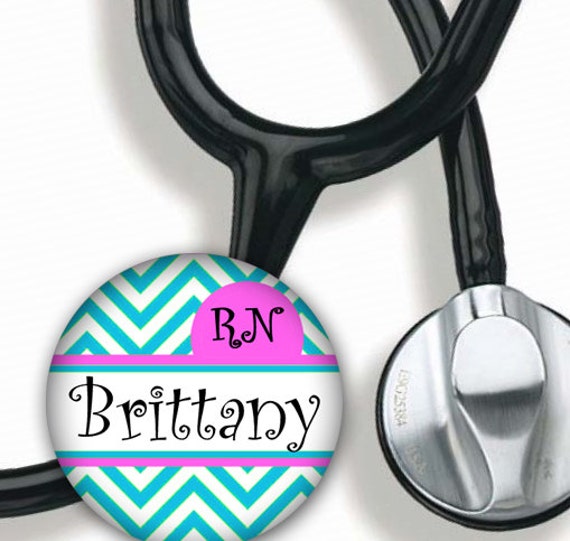 Stethoscope ID Tag Personalized Name Blue Chevron with