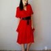 vintage FRINGE day dress / 1980s RED drapey leather belted dress