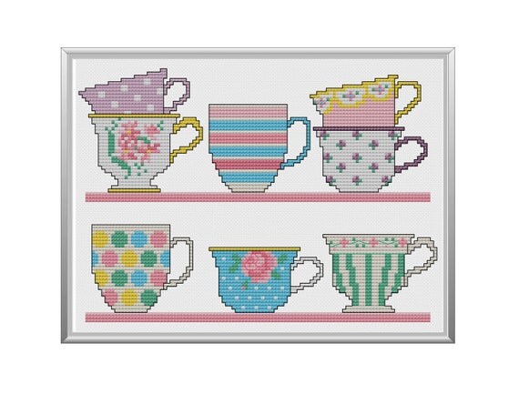 Teacups Cross Stitch Pattern Tea Cups Instant Download Cross Teacups Cross Stitch Pattern Tea Cups Instant Download Cross