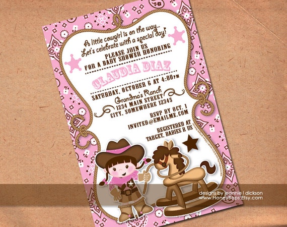Cowgirl Invitation Baby Shower, Birthday, Announcement - PINK BANDANA - Custom Digital Invite - uPrint Digital File Il_570xn