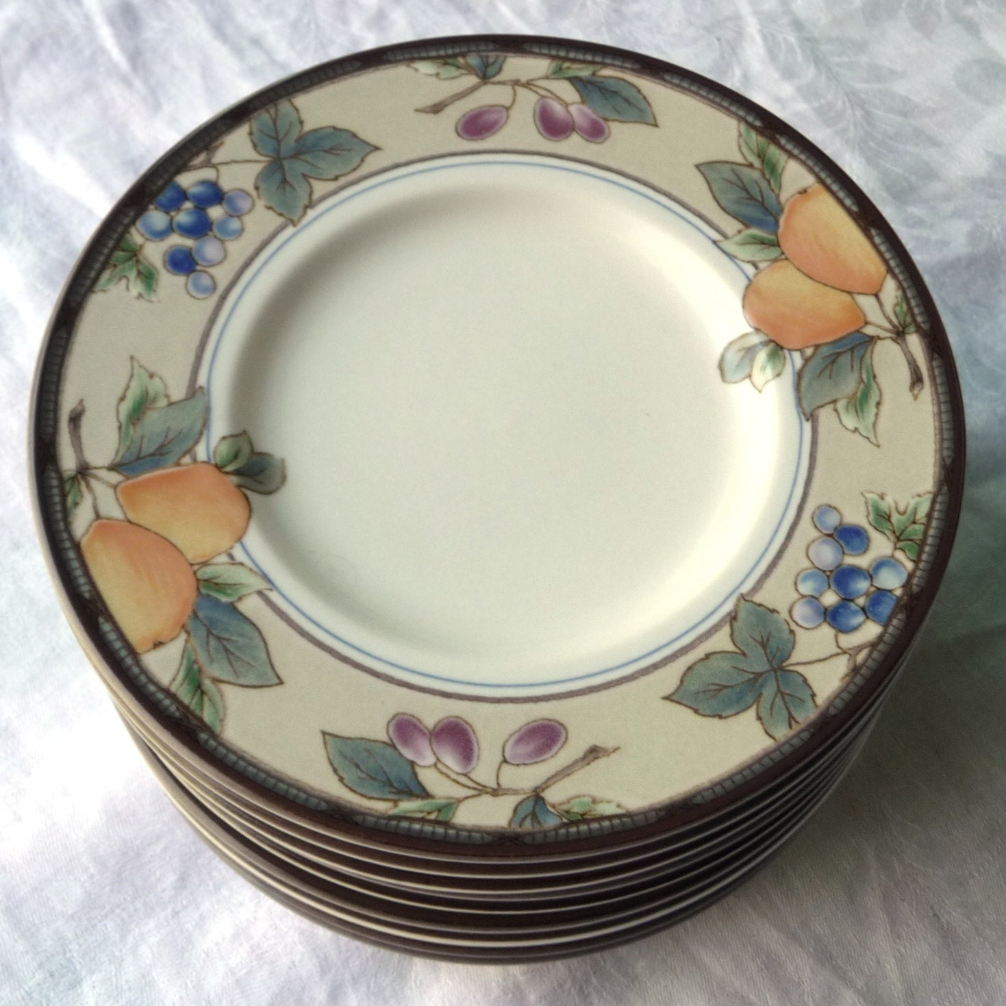 2 Avail Mikasa Garden Harvest SAUCER Plates Fruit Orchard