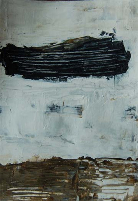 Acrylic Abstract Painting Black Cloud Lining Original Art, Watercolor Paper, Black, White, Brown, Muted Colors