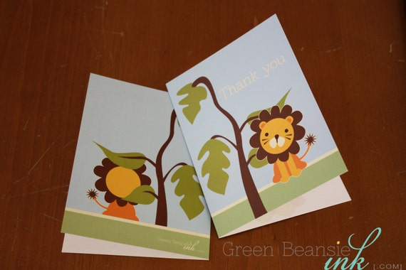 JUNGLE LION Baby Shower Printable Thank You Card - 4" x 5.5" or 5" x 7" Printing Available Il_570xn