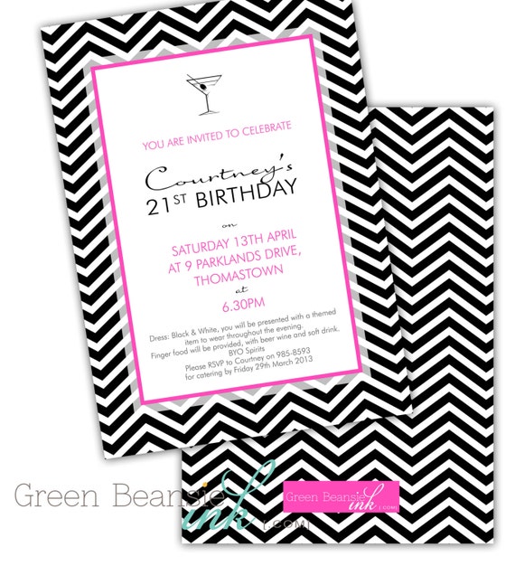 Black and White CHEVRON 21st Birthday Party Printable Invitation Printing Available Il_570xn
