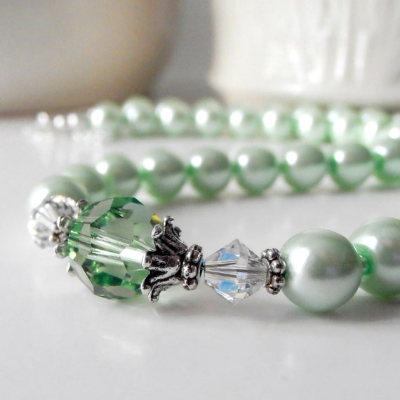 Mint Bridesmaid Jewelry Mint Pearl Necklace by FiveLittleGems