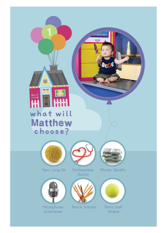 UP, House and Balloons, Doljabi Board, Doljanchi, Korean First Birthday 20x30 Poster Il_570xn